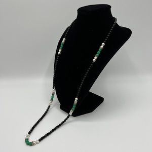 Black, Green, & Silver Beaded Necklace